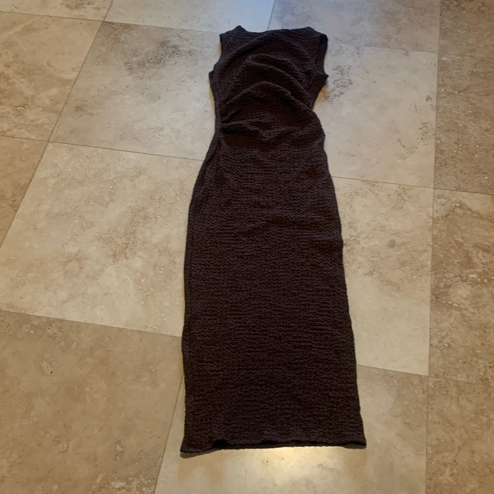 Sleeveless Textured Brown Maxi Dress